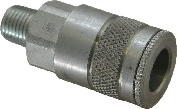 Parker - 1/4-18 Male NPTF Tru-Flate Automotive Pneumatic Hose Coupler - Steel, 3/8" Body Diam - Industrial Tool & Supply