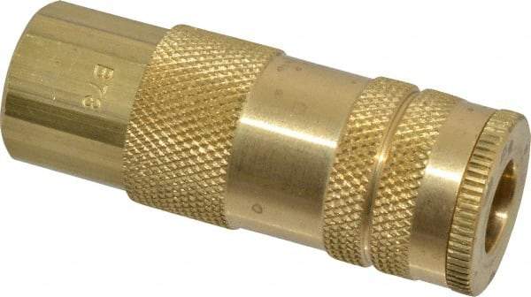 Parker - 1/4-18 Female NPTF Lincoln Long Stem Pneumatic Hose Coupler - Brass, 1/4" Body Diam - Industrial Tool & Supply