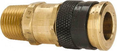 Parker - 1/2-14 Male NPTF Industrial Pneumatic Hose Coupler - Brass, 3/8" Body Diam - Industrial Tool & Supply