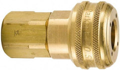 Parker - 1/2-14 Female NPTF Industrial Pneumatic Hose Coupler - Brass, 3/4" Body Diam - Industrial Tool & Supply