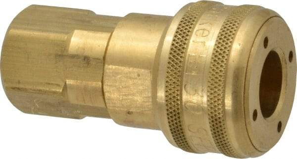 Parker - 3/8-18 Female NPTF Industrial Pneumatic Hose Coupler - Brass, 1/2" Body Diam - Industrial Tool & Supply