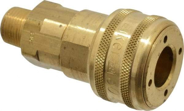 Parker - 3/8-18 Male NPT Industrial Pneumatic Hose Coupler - Brass, 1/2" Body Diam - Industrial Tool & Supply