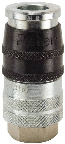 Parker - 1 - 11-1/2 Female NPTF Industrial Pneumatic Hose Coupler - Steel, 3/4" Body Diam - Industrial Tool & Supply