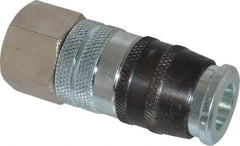 Parker - 1/2-14 Female NPTF Industrial Pneumatic Hose Coupler - Steel, 3/8" Body Diam - Industrial Tool & Supply