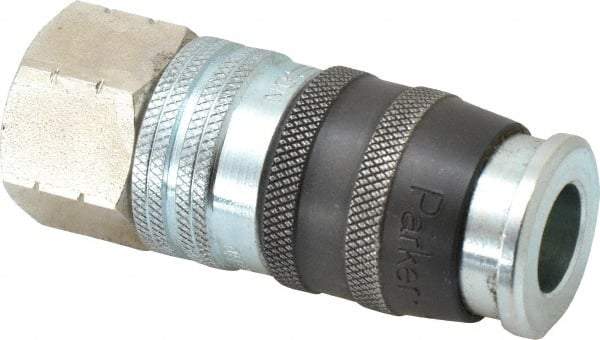 Parker - 3/4-14 Female NPTF Industrial Pneumatic Hose Coupler - Steel, 1/2" Body Diam - Industrial Tool & Supply
