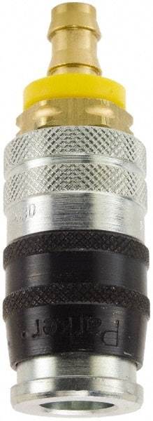 Parker - Push-Lok Hose Barb Industrial Pneumatic Hose Coupler - Steel, 1/4" Body Diam, 1/4" Hose ID - Industrial Tool & Supply