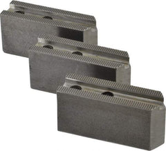 H & R Manufacturing - 1.5mm x 60° Serrated Attachment, Square Soft Lathe Chuck Jaw - 3 Jaws, Steel, 0.969" Btw Mount Hole Ctrs, 3-1/8" Long x 1" Wide x 1-1/2" High, 0.433" Groove, 8mm Fastener - Industrial Tool & Supply