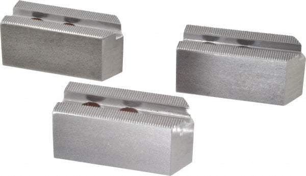 H & R Manufacturing - 1.5mm x 60° Serrated Attachment, Square Soft Lathe Chuck Jaw - 3 Jaws, Steel, 1" Btw Mount Hole Ctrs, 3-1/2" Long x 1-1/2" Wide x 1-1/2" High, 0.551" Groove, 12mm Fastener - Industrial Tool & Supply