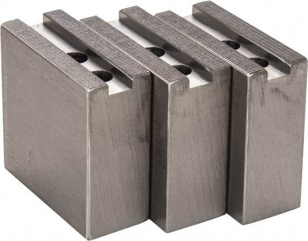 H & R Manufacturing - 1.5mm x 60° Serrated Attachment, Square Soft Lathe Chuck Jaw - 3 Jaws, Steel, 1" Btw Mount Hole Ctrs, 3-1/2" Long x 1-1/2" Wide x 3-1/2" High, 0.551" Groove, 12mm Fastener - Industrial Tool & Supply