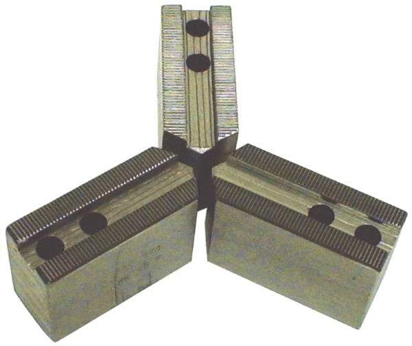 H & R Manufacturing - 5" Chuck Capacity, 1.5mm x 60° Serrated Attachment, Square Soft Lathe Chuck Jaw - 3 Jaws, Steel, 1.69" Btw Mount Hole Ctrs, 7-1/2" Long x 2-1/2" Wide x 5" High, 1" Groove, 20mm Fastener - Industrial Tool & Supply