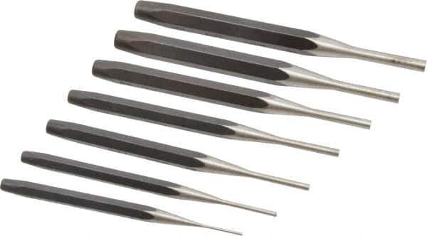 Proto - 7 Piece, 1/16 to 1/4", Pin Punch Set - Round Shank, Comes in Pouch - Industrial Tool & Supply