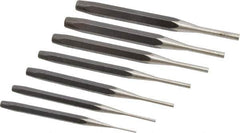 Proto - 7 Piece, 1/16 to 1/4", Pin Punch Set - Round Shank, Comes in Pouch - Industrial Tool & Supply