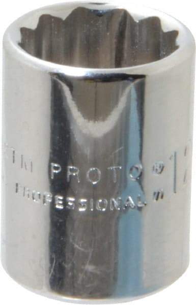 Proto - 1/4" Drive, Standard Hand Socket - 12 Points, 7/8" OAL, Chrome Finish - Industrial Tool & Supply