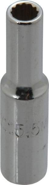 Proto - 1/4" Drive, Deep Hand Socket - 12 Points, 1-15/16" OAL, Chrome Finish - Industrial Tool & Supply