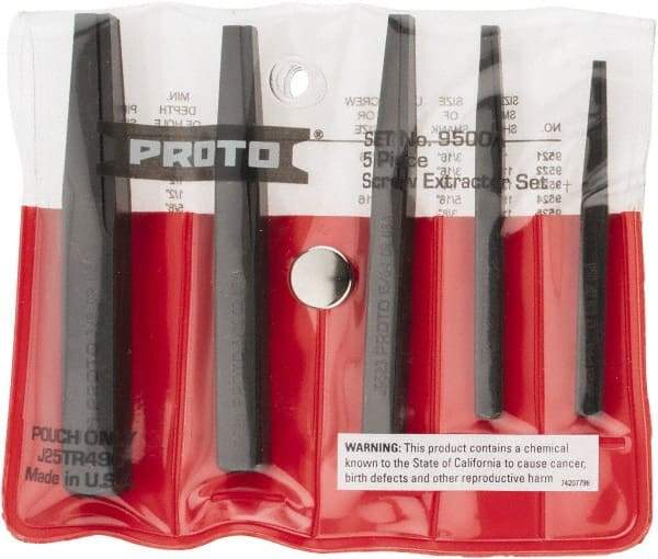 Proto - 5 Piece Screw Extractor Set - Screw Range 3/16 to 3/4" - Industrial Tool & Supply