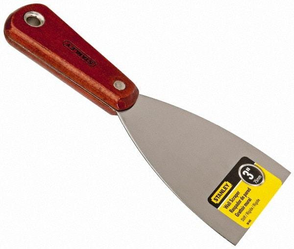Stanley - Stiff Steel 1-Edge Scraper - 3" Blade Width x 3-5/8" Blade Length, 3-7/8" Long Hardwood Handle - Industrial Tool & Supply