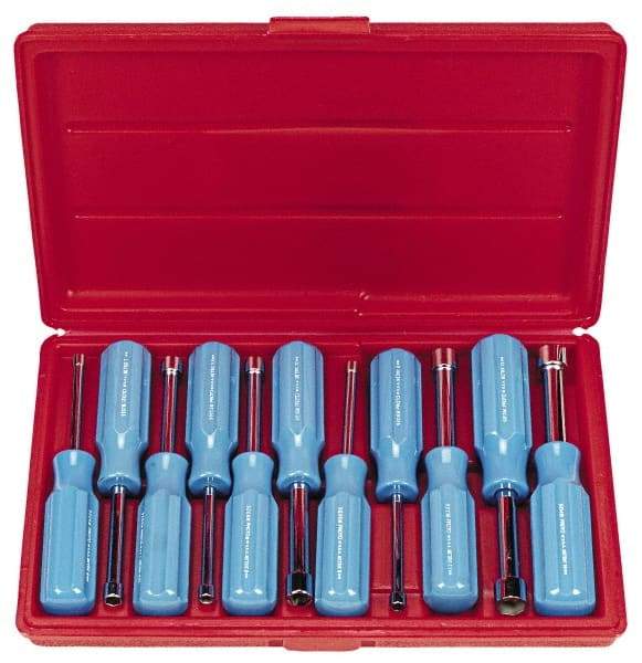 Proto - 11 Piece 4 to 14mm Nutdriver Set - Standard Shaft, Color Coded Handle - Industrial Tool & Supply