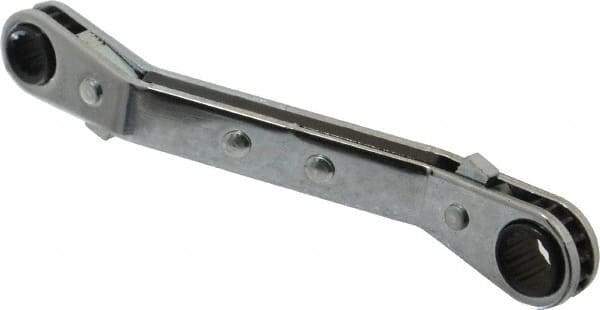 Proto - 1/4" x 5/16" 12 Point Reversible Ratcheting Offset Box Wrench - Double End, 4-1/8" OAL, Steel, 25° Offset - Industrial Tool & Supply
