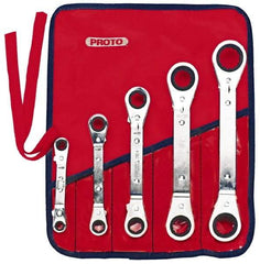 Proto - 5 Piece, 1/4 x 5/16 to 3/4 x 7/8", 6 & 12 Point, Ratcheting Box Wrench Set - Inch System of Measurement, Full Polish Finish, Comes in Nylon Roll - Industrial Tool & Supply