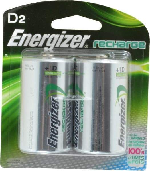 Energizer - Size D, NiMH, 2 Pack, Standard Battery - 1.2 Volts, Button Tab Terminal - Industrial Tool & Supply