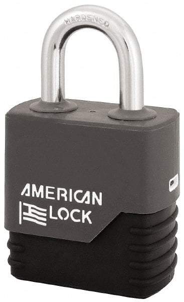American Lock - 1-1/8" Shackle Clearance, Keyed Different Padlock with Weather Cover - 5/16" Shackle Diam, Steel - Industrial Tool & Supply