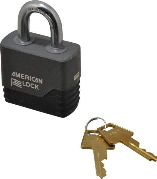 American Lock - 1-1/8" Shackle Clearance, Keyed Different Padlock with Weather Cover - 3/8" Shackle Diam, Aluminum - Industrial Tool & Supply
