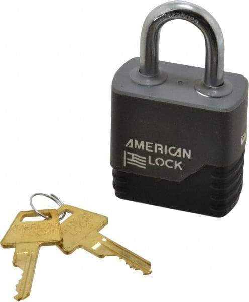 American Lock - 1-1/8" Shackle Clearance, Keyed Different Padlock with Weather Cover - 5/16" Shackle Diam, Brass - Industrial Tool & Supply