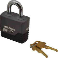 American Lock - 1-1/8" Shackle Clearance, Keyed Different Padlock with Weather Cover - 3/8" Shackle Diam, Brass - Industrial Tool & Supply