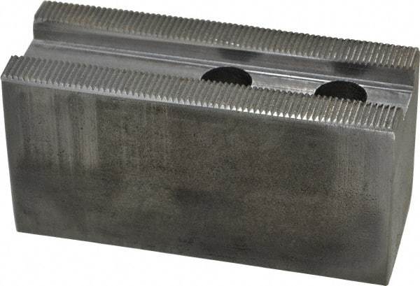 Atlas Workholding - 1.5mm x 60° Serrated Attachment, Square Soft Lathe Chuck Jaw - Steel, 1.18" Btw Mount Hole Ctrs, 4" Long x 1-1/2" Wide x 2" High, 0.63" Groove, M12mm Fastener - Industrial Tool & Supply