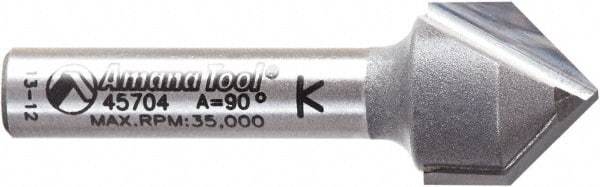 Amana Tool - 1/2" Cut Diam, 1/2" Length of Cut, 2 Flute V-Groove Edge Profile Router Bit - Carbide-Tipped, 1/4" Shank Diam, 1-5/8" OAL, Uncoated - Industrial Tool & Supply