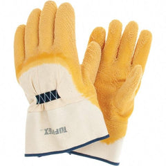 MCR Safety - Size L Latex Coated Cotton Blend Work Gloves - Safety Cuff, Yellow/White, Paired - Industrial Tool & Supply