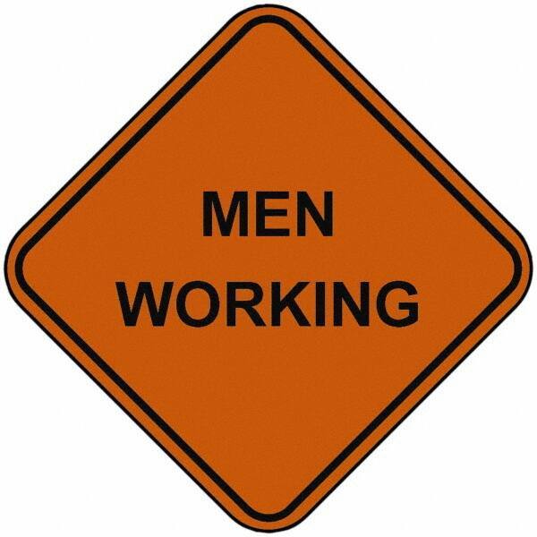 PRO-SAFE - "Men Working", 48" Wide x 48" High, Nylon Construction Roadway Signs - Orange, Square, Sign Stand Mount - Industrial Tool & Supply