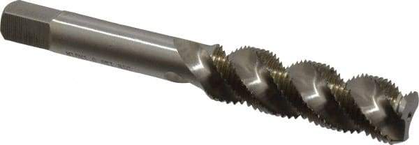Hertel - M10x1.00 Metric Fine, 3 Flute, 52° Helix, Bottoming Chamfer, Bright Finish, High Speed Steel Spiral Flute STI Tap - 3-5/32" OAL - Exact Industrial Supply