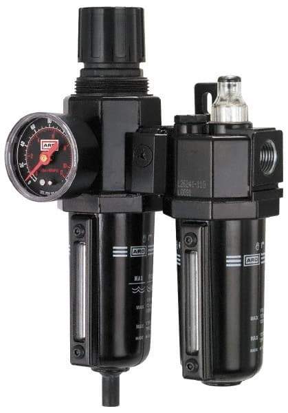 ARO/Ingersoll-Rand - 1/2" NPT Port Standard 2 Piece Filter/Regulator-Lubricator FRL Unit - Metal Bowl, 120 SCFM, 250 Max psi, 9.95" High x 5.724" Long, Manual Drain - Industrial Tool & Supply