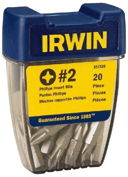 Irwin - #2, Insert Phillips Screwdriver Bit - 1/4" Drive, 1" OAL - Industrial Tool & Supply
