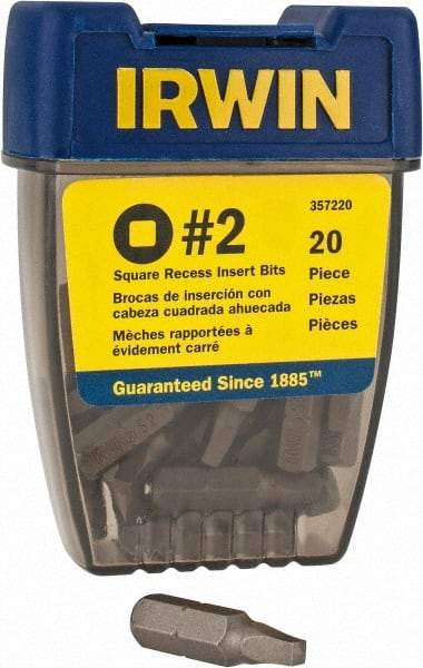 Irwin - 1/4" Drive, #2 Square Recess Screwdriver Bit - 1" OAL - Industrial Tool & Supply