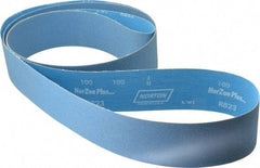 Norton - 3" Wide x 132" OAL, 100 Grit, Zirconia Alumina Abrasive Belt - Zirconia Alumina, Fine, Coated, X Weighted Cloth Backing, Series R823 - Industrial Tool & Supply