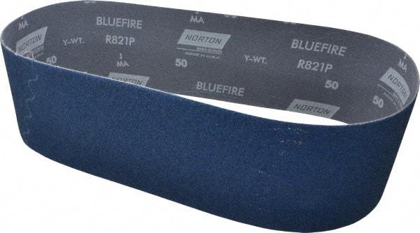 Norton - 4" Wide x 36" OAL, 50 Grit, Zirconia Alumina Abrasive Belt - Zirconia Alumina, Coarse, Coated, Y Weighted Cloth Backing, Dry, Series R821 - Industrial Tool & Supply