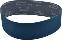 Norton - 4" Wide x 36" OAL, 80 Grit, Zirconia Alumina Abrasive Belt - Zirconia Alumina, Medium, Coated, Y Weighted Cloth Backing, Dry, Series R821 - Industrial Tool & Supply