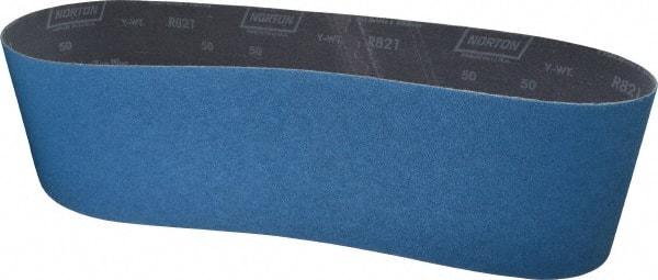 Norton - 6" Wide x 48" OAL, 50 Grit, Zirconia Alumina Abrasive Belt - Zirconia Alumina, Coarse, Coated, Y Weighted Cloth Backing, Dry, Series R821 - Industrial Tool & Supply