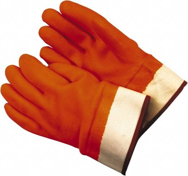 MCR Safety - Size L (9), 11-1/2" Long, 28 mil Thick, Supported, PVC Chemical Resistant Gloves - Rough Finish, Fleece/Jersey Lined, Orange - Industrial Tool & Supply