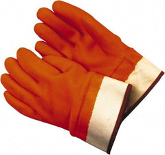 MCR Safety - Size L (9), 11-1/2" Long, 28 mil Thick, Supported, PVC Chemical Resistant Gloves - Rough Finish, Fleece/Jersey Lined, Orange - Industrial Tool & Supply