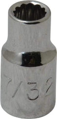 Proto - 7/32", 1/4" Drive, Standard Hand Socket - 12 Points, 7/8" OAL, Chrome Finish - Industrial Tool & Supply