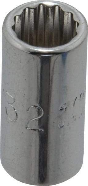 Proto - 9/32", 1/4" Drive, Standard Hand Socket - 12 Points, 7/8" OAL, Chrome Finish - Industrial Tool & Supply
