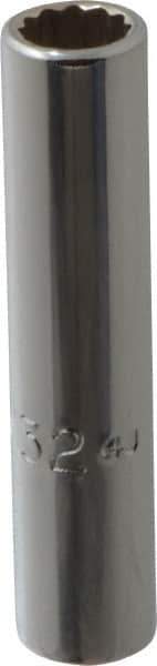 Proto - 9/32", 1/4" Drive, Deep Hand Socket - 12 Points, 2" OAL, Chrome Finish - Industrial Tool & Supply