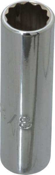 Proto - 3/8", 1/4" Drive, Deep Hand Socket - 12 Points, 2" OAL, Chrome Finish - Industrial Tool & Supply