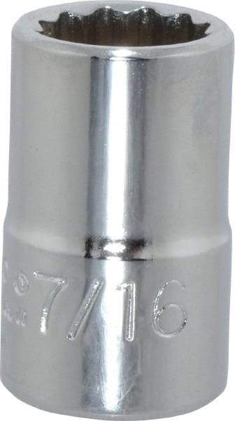 Proto - 7/16", 3/8" Drive, Standard Hand Socket - 12 Points, 1-3/32" OAL, Chrome Finish - Industrial Tool & Supply