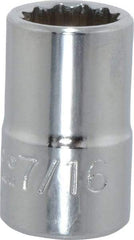 Proto - 7/16", 3/8" Drive, Standard Hand Socket - 12 Points, 1-3/32" OAL, Chrome Finish - Industrial Tool & Supply