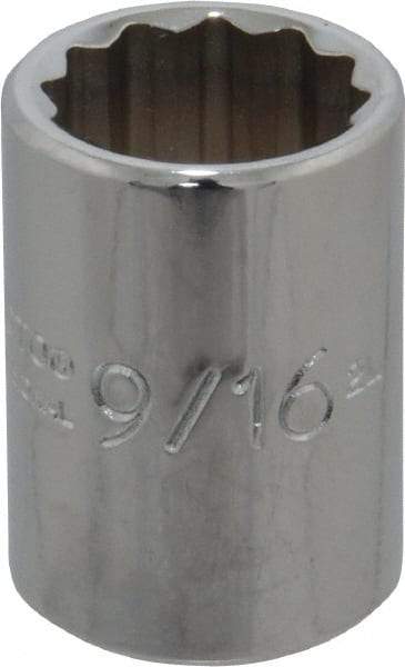 Proto - 9/16", 3/8" Drive, Standard Hand Socket - 12 Points, 1-1/8" OAL, Chrome Finish - Industrial Tool & Supply