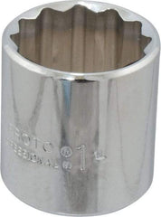 Proto - 1", 3/8" Drive, Standard Hand Socket - 12 Points, 1-3/8" OAL, Chrome Finish - Industrial Tool & Supply